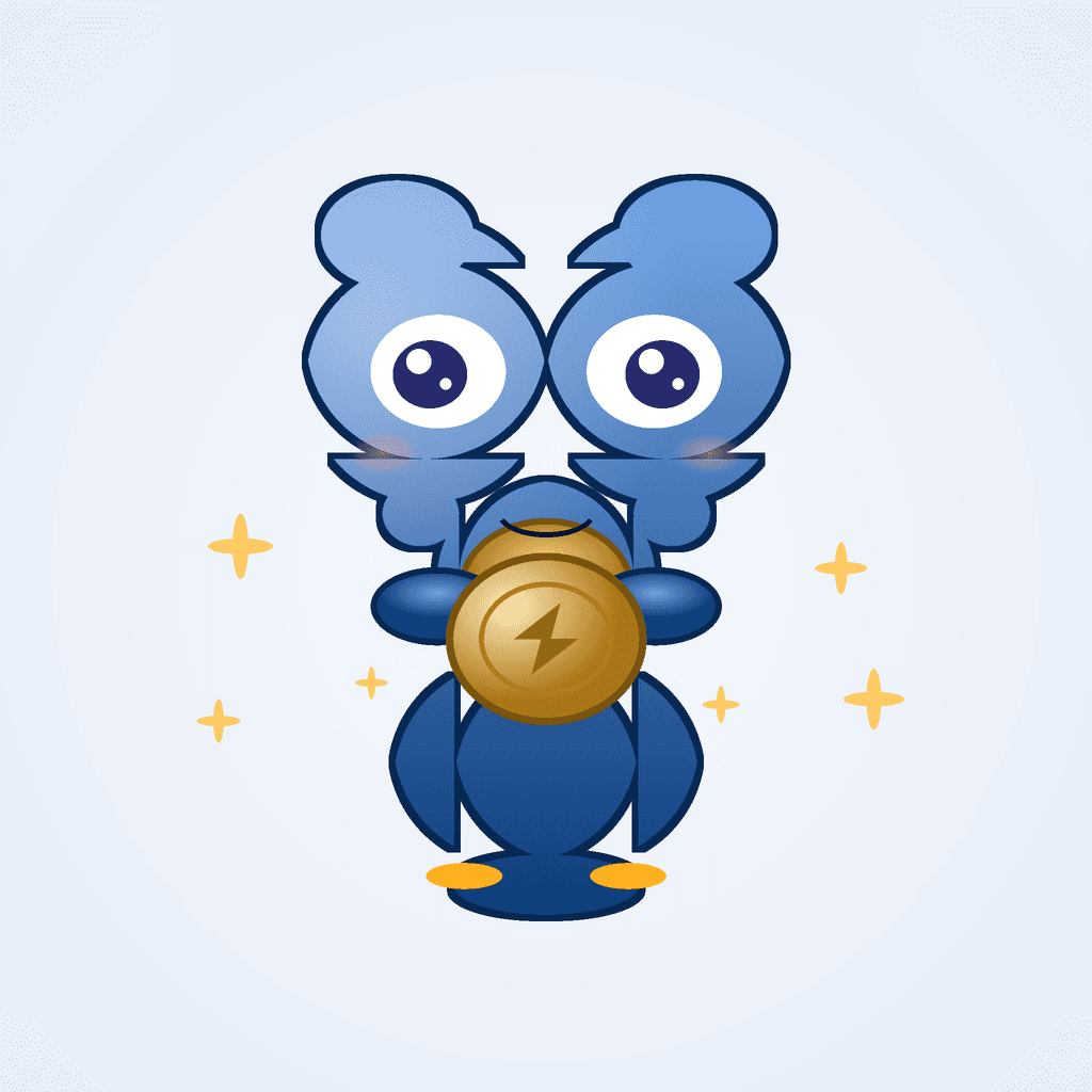 Tippy, maskot Tippery — karakter petir sedang memegang koin tip